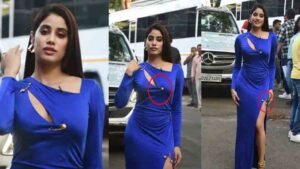 ऊपर से क’टी हुई ड्रे’स पहनकर आ गयीं जहान्वी, प्रा’इवे’ट पा’र्ट छिपाने के लिए लगाया सेफ्टी पिन!