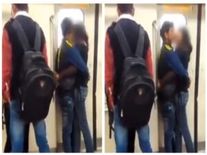दिल्ली मेट्रो में खड़े होकर एक-दूसरे से लिपट लिपलॉक करते रहे, वायरल वीडियो में फिर दिखी अश्लीलता